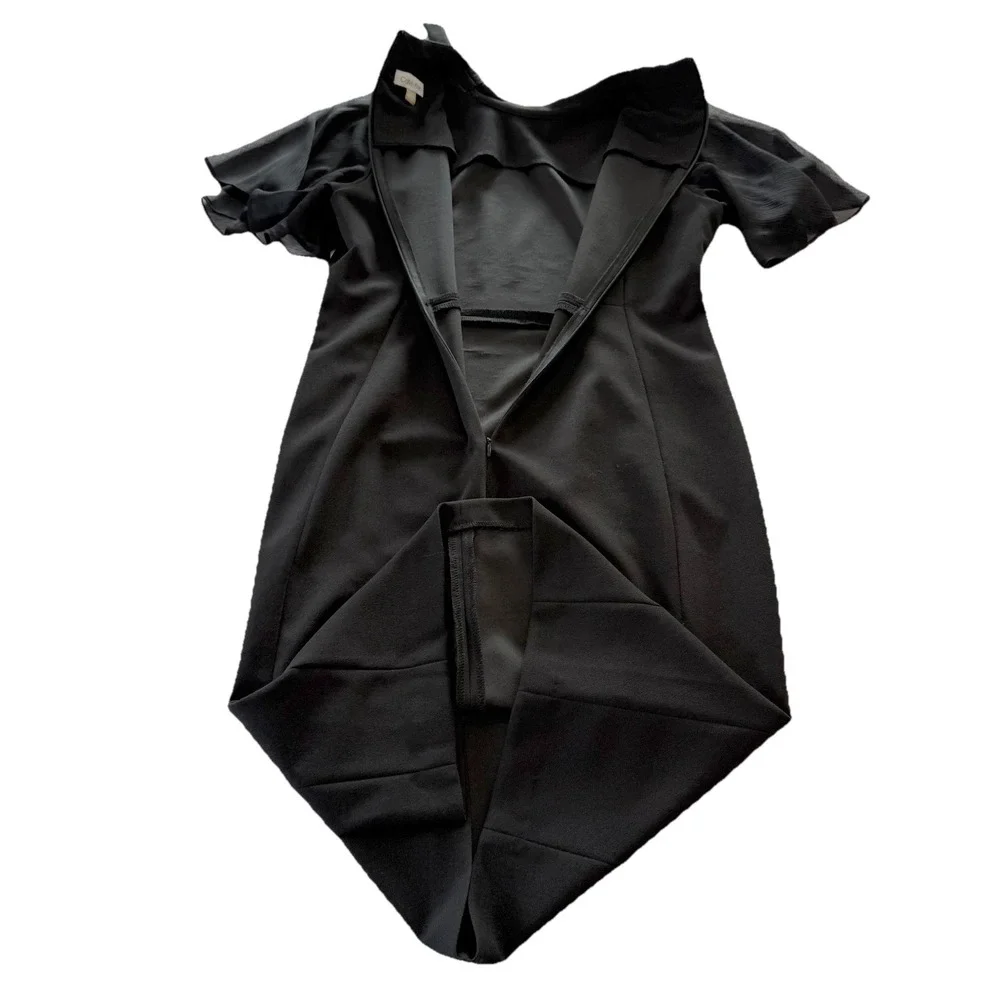 Calvin Klein Black Bow Neck Chiffon Sleeve Stretch Crepe Sheath Dress Size 12 - Picture 7 of 12